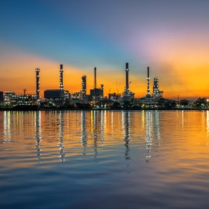 Petrochemical station over a river
