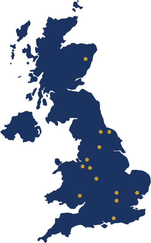 A map of the UK with dots for where Group Industrial currently work
