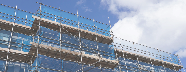 Scaffolding around a large building
