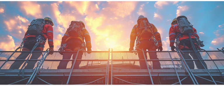 Rope access personal with the sun setting in the background