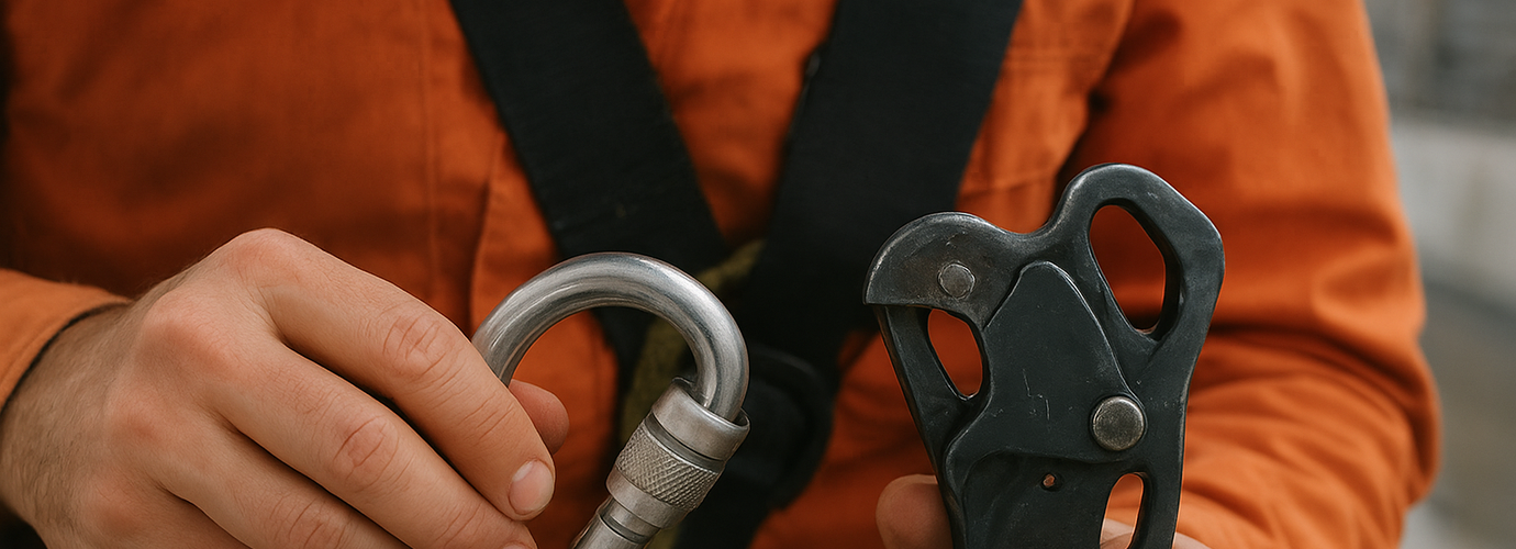 Man holding rope attachment equipment