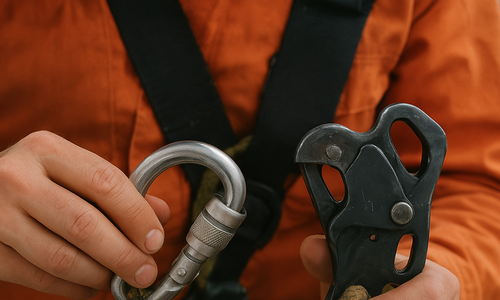Man holding rope attachment equipment
